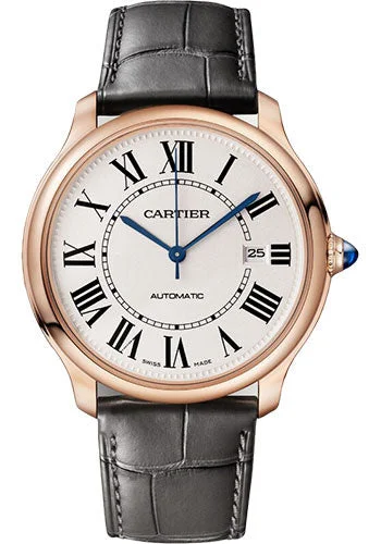 Cartier Ronde Louis Cartier Watch - 40 mm Rose Gold Case - Sandblasted Beige Dial - Gray Leather Strap - WGRN0011