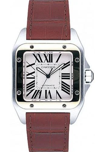 Cartier Santos 100 Watch - Large Steel and Gold Case - Alligator Strap - W20072X7