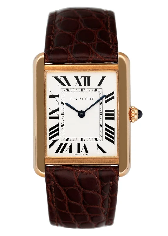 Cartier Tank Solo W5200025 18K Rose Gold Mens Watch Box Papers