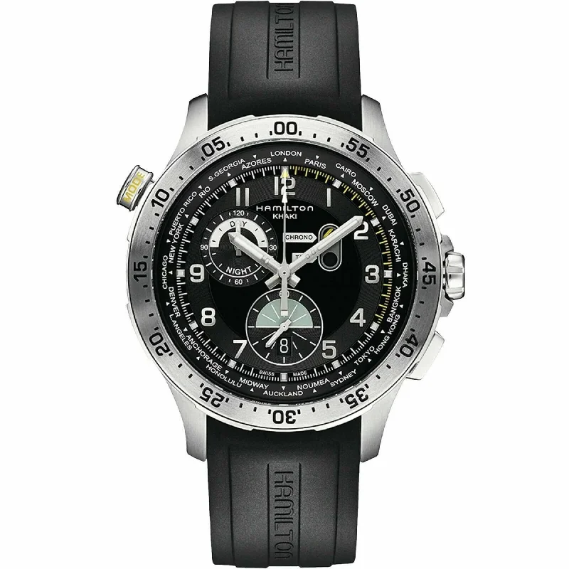 Hamilton Men's Watch - Khaki Aviation Chrono Black Dial Rubber Strap | H76714335