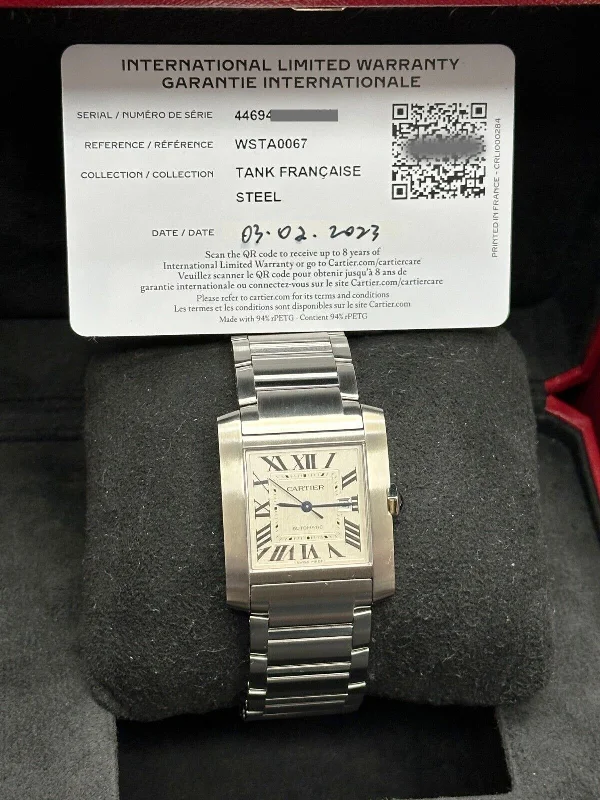 2023 Cartier Tank Francaise Large WSTA0067 Silver Roman Dial Steel Box Papers