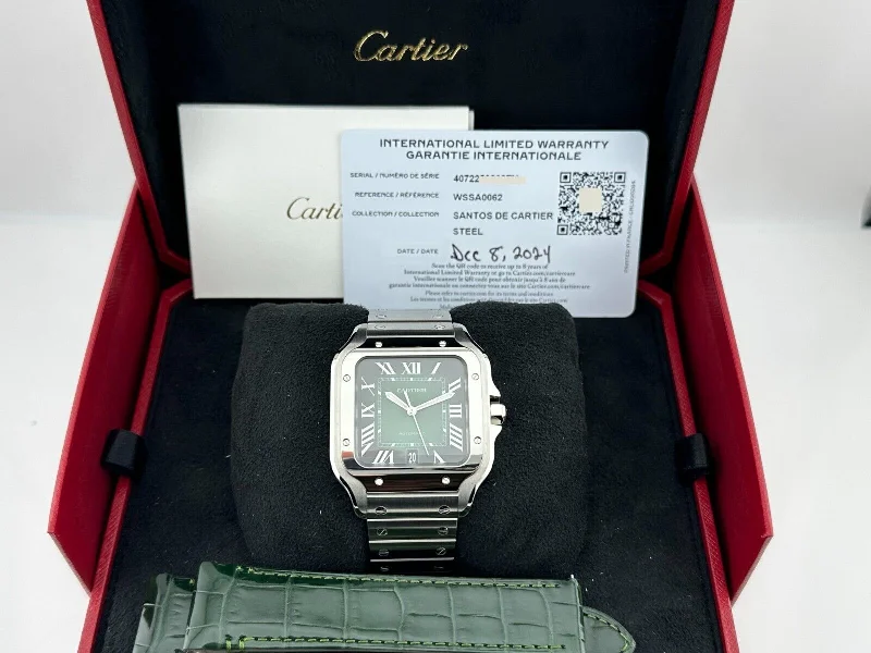 2024 Cartier Santos de Cartier Large WSSA0062 4072 Green Dial Steel Box Papers