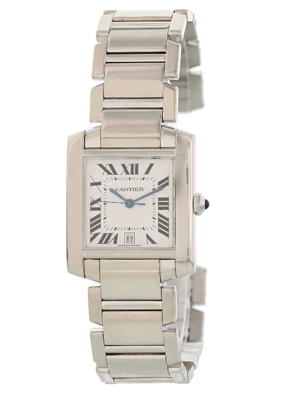 Cartier Tank Francaise W50011S3 18k White Gold Automatic Mens Watch