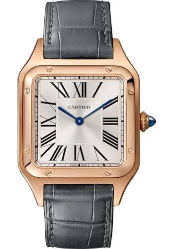 Cartier Santos-Dumont Watch - 43.5 mm Pink Gold Case - Silver Dial - Gray Strap - WGSA0021