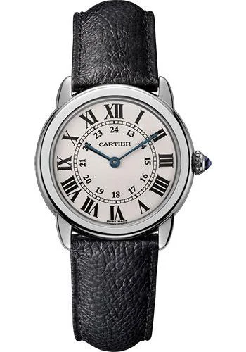 Cartier Ronde Solo Watch - 29 mm Steel Case - Black Grained Calfskin Strap - WSRN0019