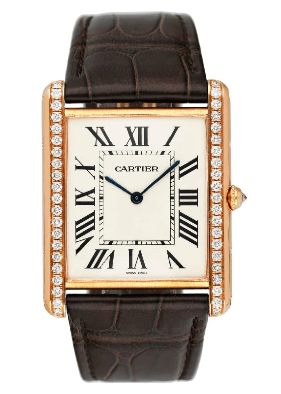 Cartier Tank Louis XL WT200005 Diamond 18K Rose Gold Mens Watch Box Papers