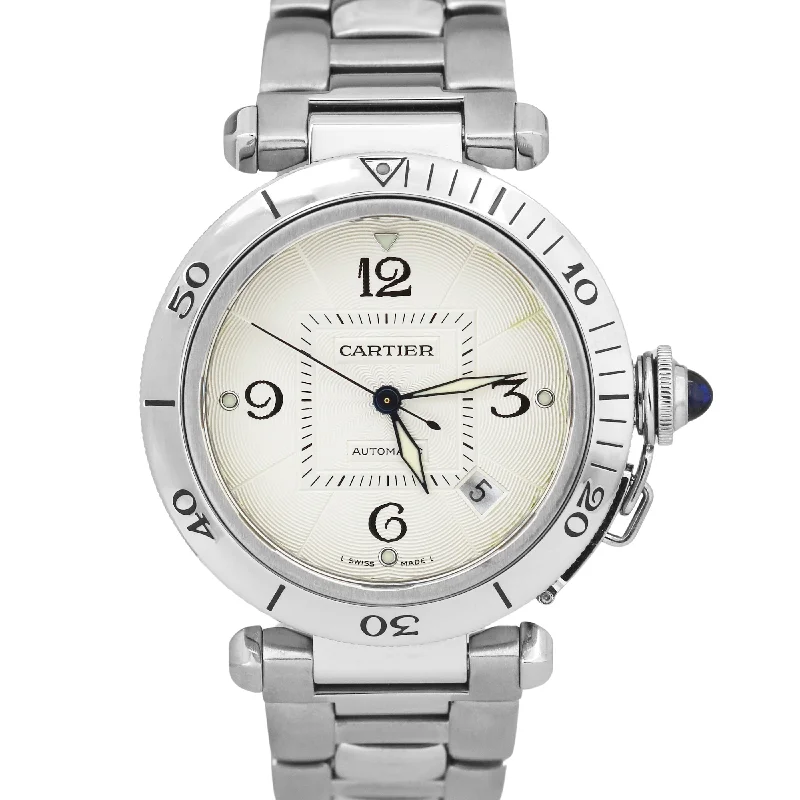 Cartier Pasha Seatimer SILVER GUILLOCHE 38mm Stainless Steel Date Automatic 2379