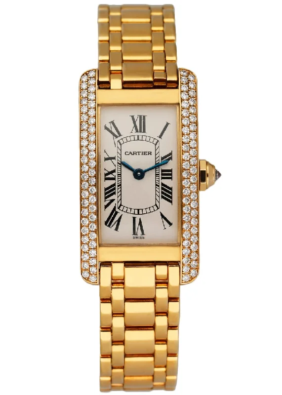 Cartier Tank Americaine 1710 18K Yellow Gold Diamond Bezel Ladies Watch