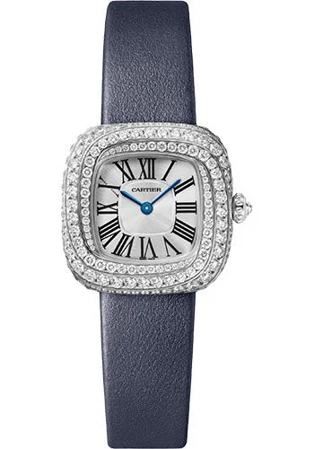 Cartier Coussin de Cartier Watch - 27.1 x 27.7 mm White Gold Case - Sunray Silver Dial - Blue Calfskin Strap - WJCS0002