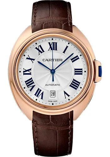 Cartier Cle De Cartier Watch - 40 mm Pink Gold Case - Silver Dial - Brown Alligator Strap - WGCL0004