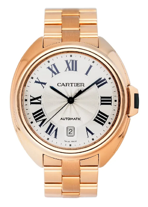 Cartier Cle WGCL0002 Silver Dial 18K Rose Gold Mens Watch