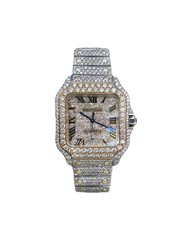 Cartier Santos De Cartier Large 18k Yellow Gold & Steel W2SA0009 Full Custom Diamond Set