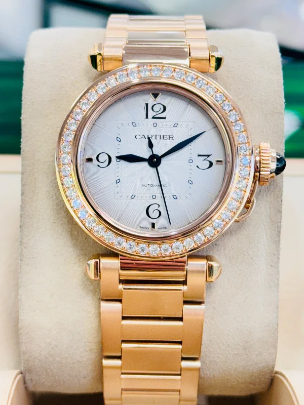 Cartier Pasha 18k Rose Gold 35mm Factory Diamond Bezel Watch wjpa0013 MINT