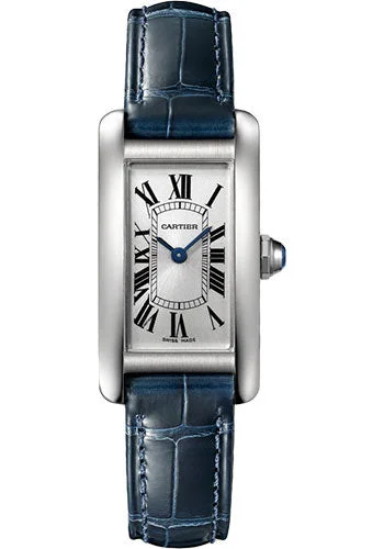 Cartier Tank AmŽricaine Watch - 34.80 mm x 19.00 mm Steel Case - Silver Dial - Navy Blue Leather Strap - WSTA0043