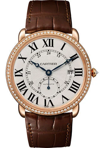 Cartier Ronde Louis Cartier Watch - 40 mm Pink Gold Diamond Case - Brown Alligator Strap - WR007017