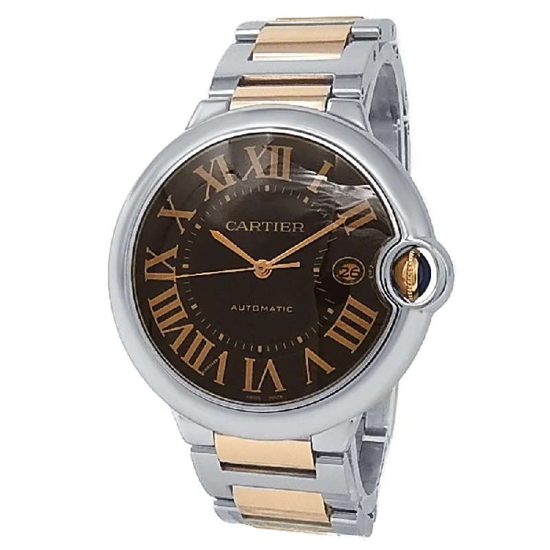 Cartier Ballon Bleu 18k Rose Gold Stainless Steel Automatic Chocolate Men's Watch W6920032