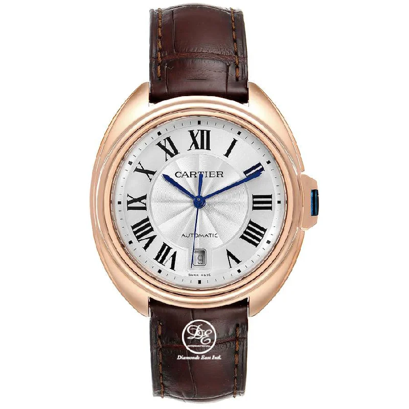 Cartier Clé de WGCL0004 Automatic Silver Flinque Dial 18K Solid Rose Gold Box and Papers PreOwned