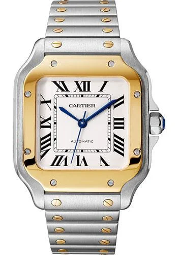 Cartier Santos de Cartier Watch - 35.1 mm Yellow Gold And Steel Case - Silvered Dial - Steel Bracelet - W2SA0016